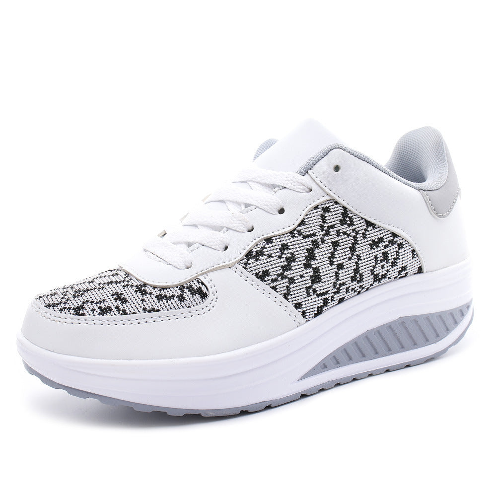 Damskie Sneakersy na Platformie z Okrągłym Noskiem, Siateczkową Cholewką i Sznurowaniem
