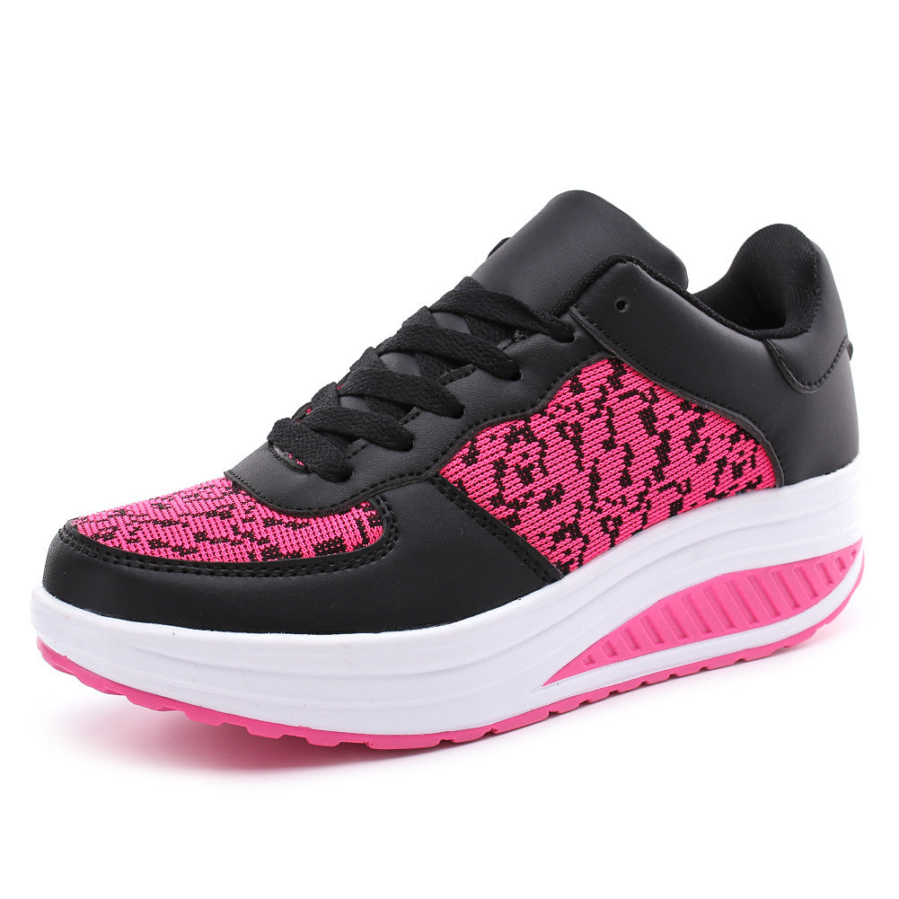 Damskie Sneakersy na Platformie z Okrągłym Noskiem, Siateczkową Cholewką i Sznurowaniem