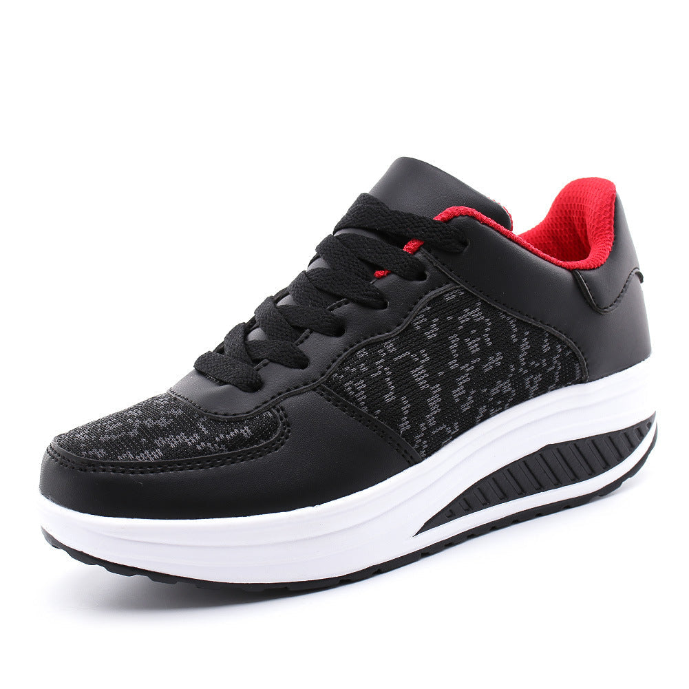 Damskie Sneakersy na Platformie z Okrągłym Noskiem, Siateczkową Cholewką i Sznurowaniem