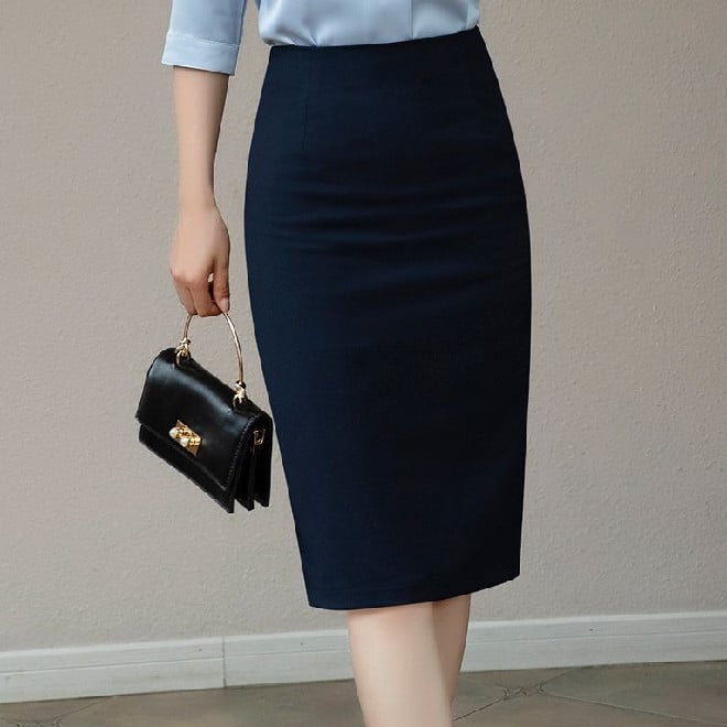Damska Jesienno-Zimowa Spódnica Midi za Kolano, Slim Fit, w Stylu Welurowym z Wypełnieniem