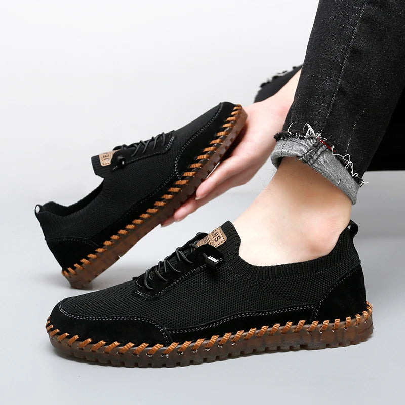 Męskie Sneakersy Sznurowane z Siateczką, Wkładką EVA i Gumową Podeszwą