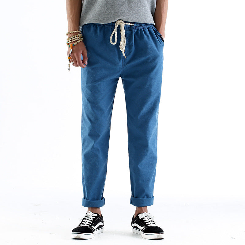 Spodnie Meskie Typu Baggy W Stylu Lnianym, Luzne, Proste
