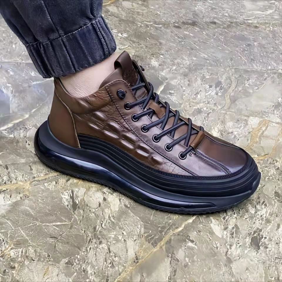 Męskie Zimowe Buty Air Cushion Z Gumką I Rzeźbionym Wzorem