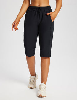 Damskie Spodnie Outdoor Capri z Kieszeniami i Regulowanym Pasem