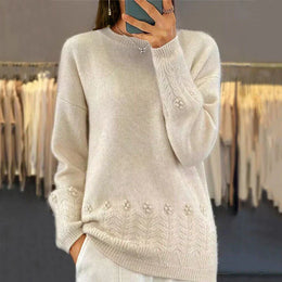 Damski Sweter Dzianinowy Jesienny Luźny Krój Warstwowy Design