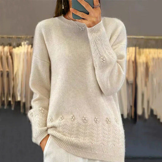 Damski Sweter Dzianinowy Jesienny Luźny Krój Warstwowy Design