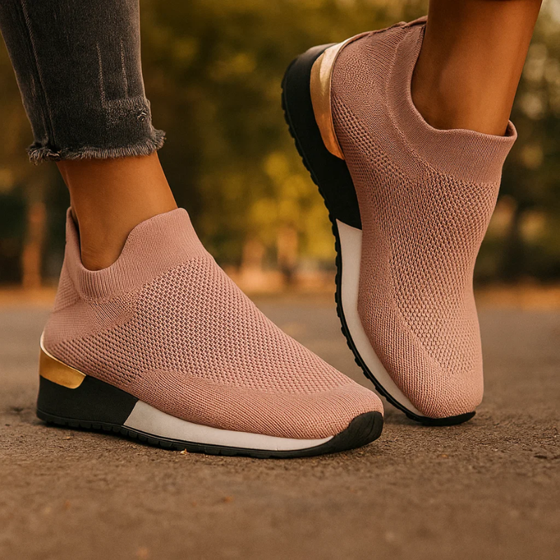 Damskie Sneakersy Wsuwane z Oddychającą Siatką i Metalicznym Zapiętkiem