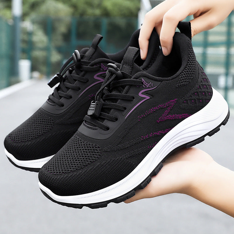 Damskie Buty Sportowe Do Chodzenia, Cholewka Flyknit, Okrągły Nosek, Sznurowane, Podeszwa Z Pvc