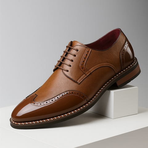 Męskie Buty Brogue z Ozdobnym Perforowaniem i Zakończeniem Wingtip