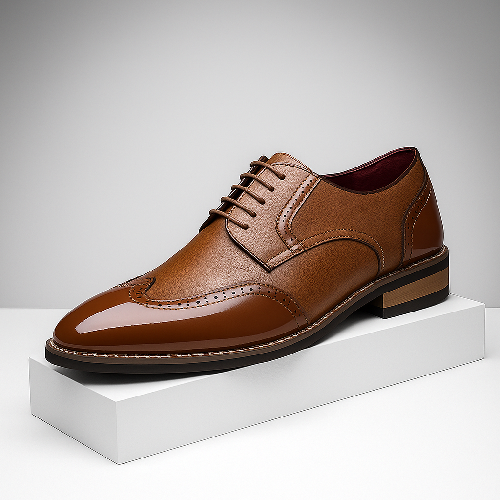 Męskie Buty Brogue z Ozdobnym Perforowaniem i Zakończeniem Wingtip