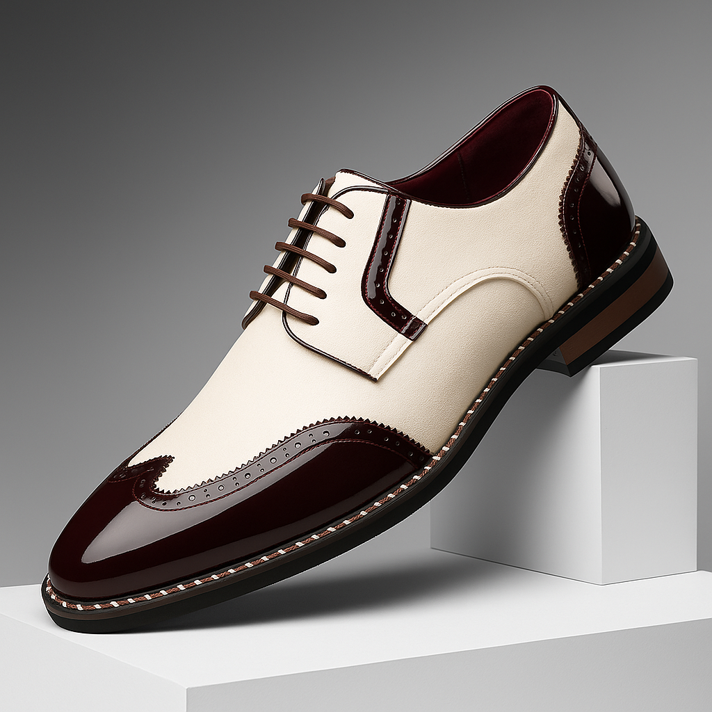 Męskie Buty Brogue z Ozdobnym Perforowaniem i Zakończeniem Wingtip
