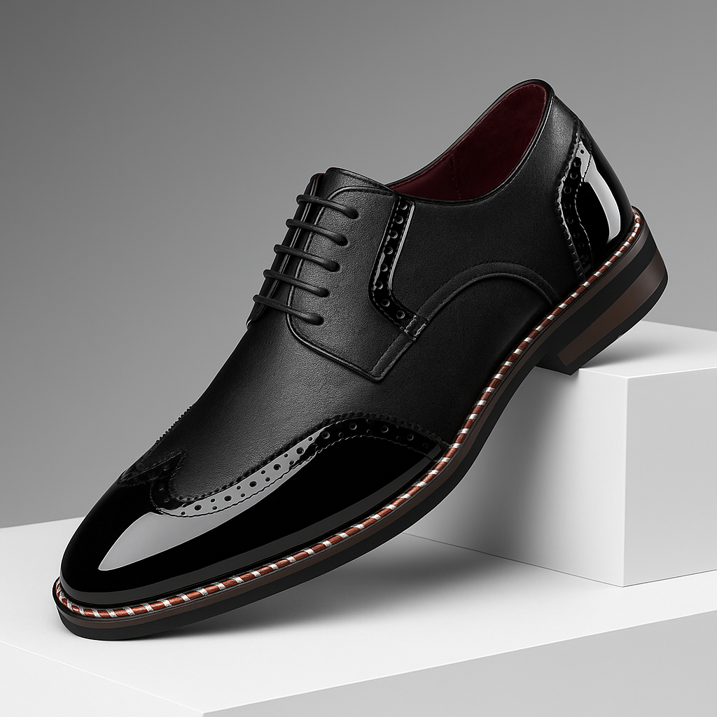 Męskie Buty Brogue z Ozdobnym Perforowaniem i Zakończeniem Wingtip