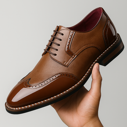Męskie Buty Brogue z Ozdobnym Perforowaniem i Zakończeniem Wingtip