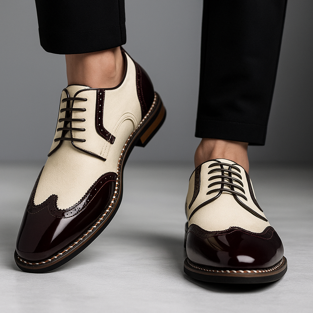 Męskie Buty Brogue z Ozdobnym Perforowaniem i Zakończeniem Wingtip