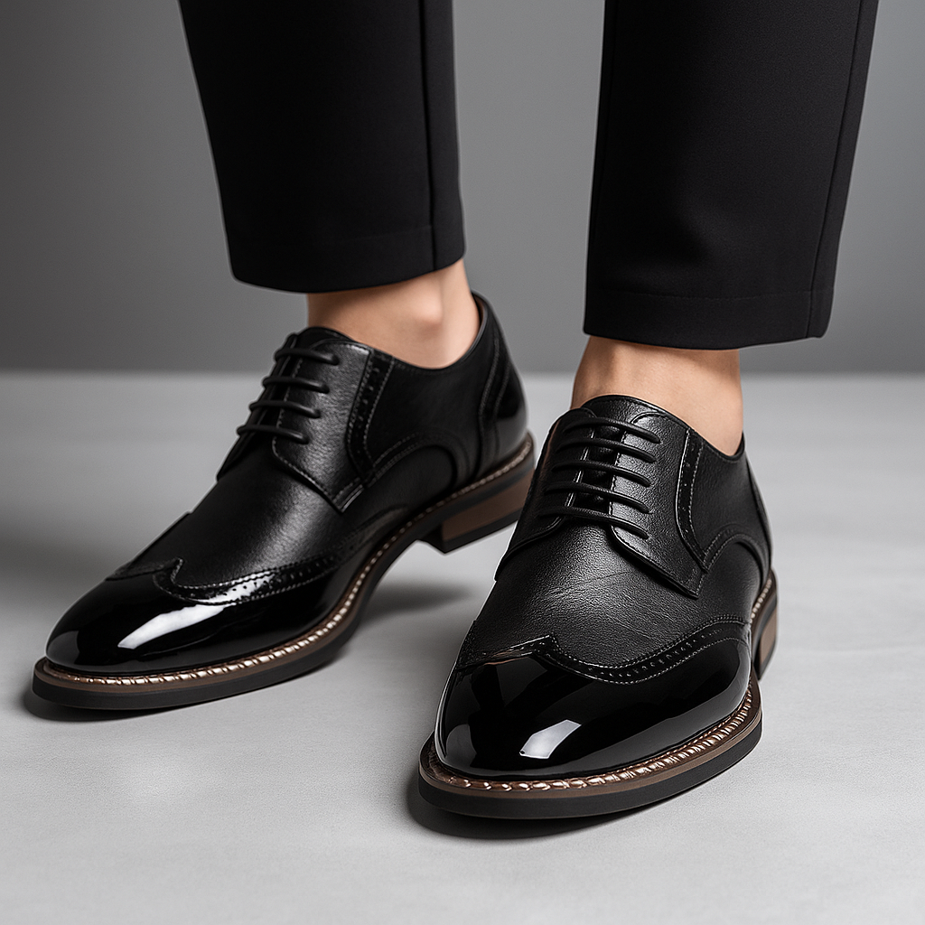 Męskie Buty Brogue z Ozdobnym Perforowaniem i Zakończeniem Wingtip