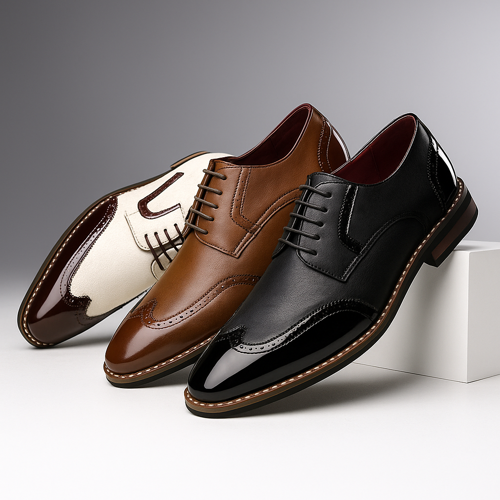 Męskie Buty Brogue z Ozdobnym Perforowaniem i Zakończeniem Wingtip