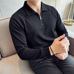Męska Koszulka Polo z Półzamkiem – Struktura Seersucker, Regular Fit