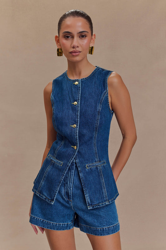 Damski Letni Komplet Denim – Kamizelka i Szorty