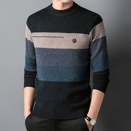 Męska Dzianinowa Koszula O Dopasowanym Kroju Z Okrągłym Dekoltem