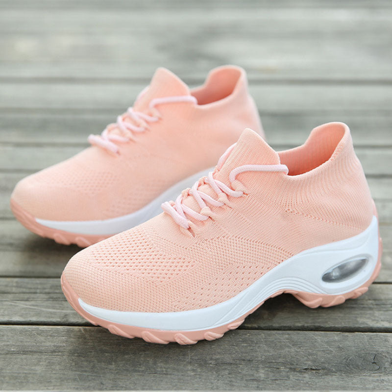 Damskie Buty Sportowe z Dzianiny „Flying Knit”, Okrągłym Noskiem i Wodoodporną Platformą