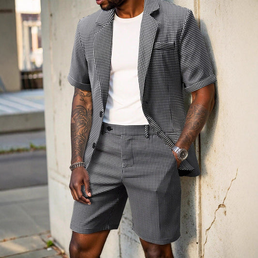 Męski Garnitur Dwuczęściowy W Kratę O Dopasowanym Kroju W Stylu Business Casual