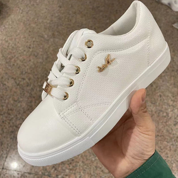 Damskie Płaskie Sneakersy Sznurowane z Oddychającą Cholewką, Okrągłym Noskiem i Podeszwą PU