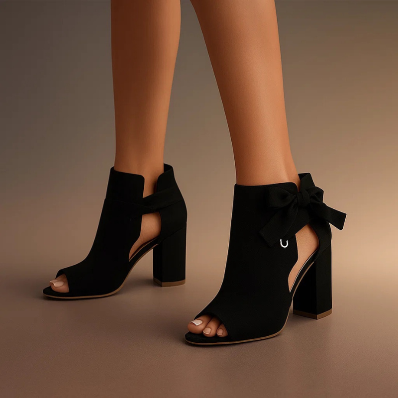 Damskie Buty Na Obcasie Typu Peep-Toe Z Klockowym Obcasem I Kokardką