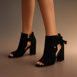 Damskie Buty Na Obcasie Typu Peep-Toe Z Klockowym Obcasem I Kokardką