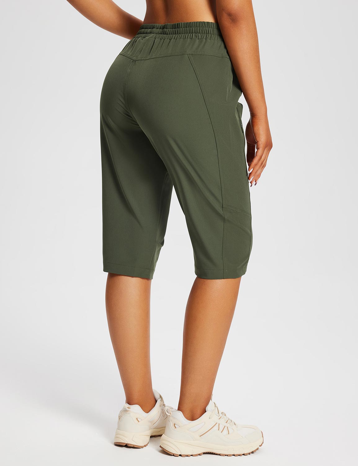 Damskie Spodnie Outdoor Capri z Kieszeniami i Regulowanym Pasem