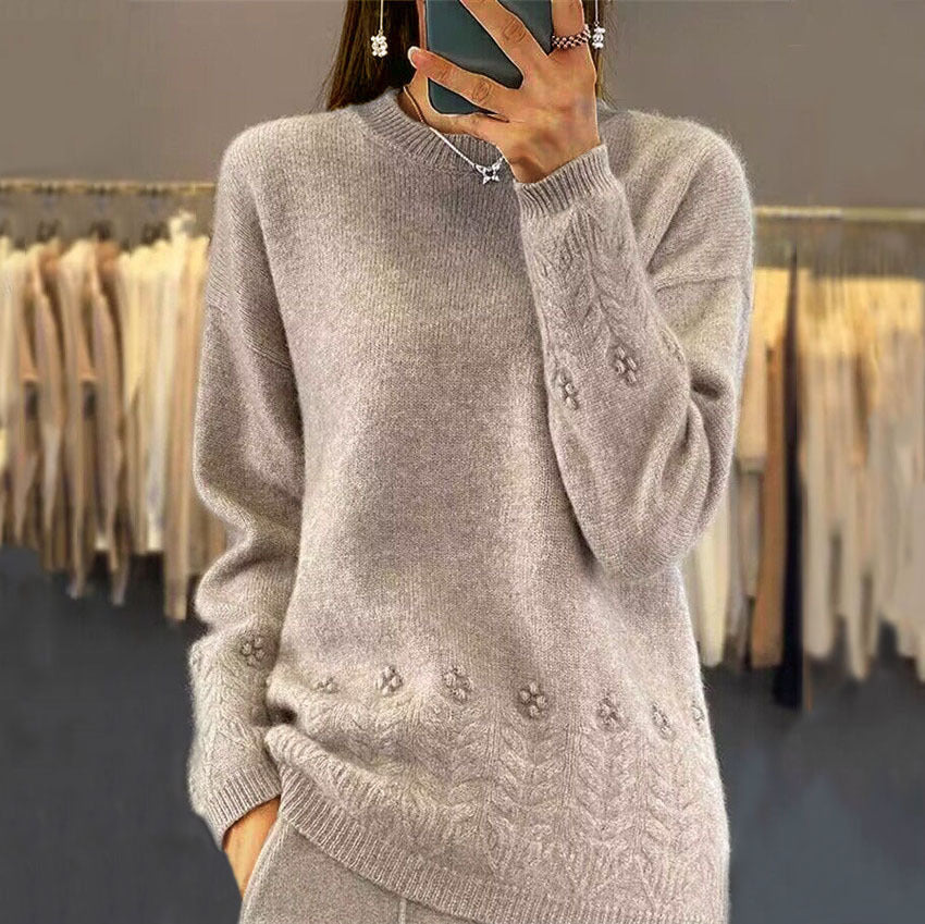 Damski Sweter Dzianinowy Jesienny Luźny Krój Warstwowy Design