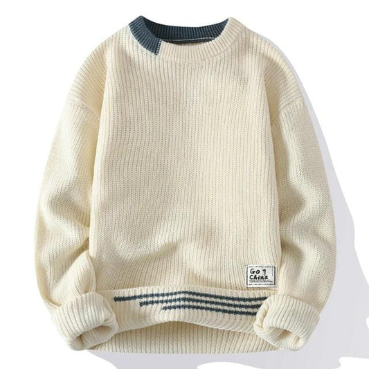 Męski Sweter Dzianinowy z Prążkowaną Fakturą i Okrągłym Dekoltem