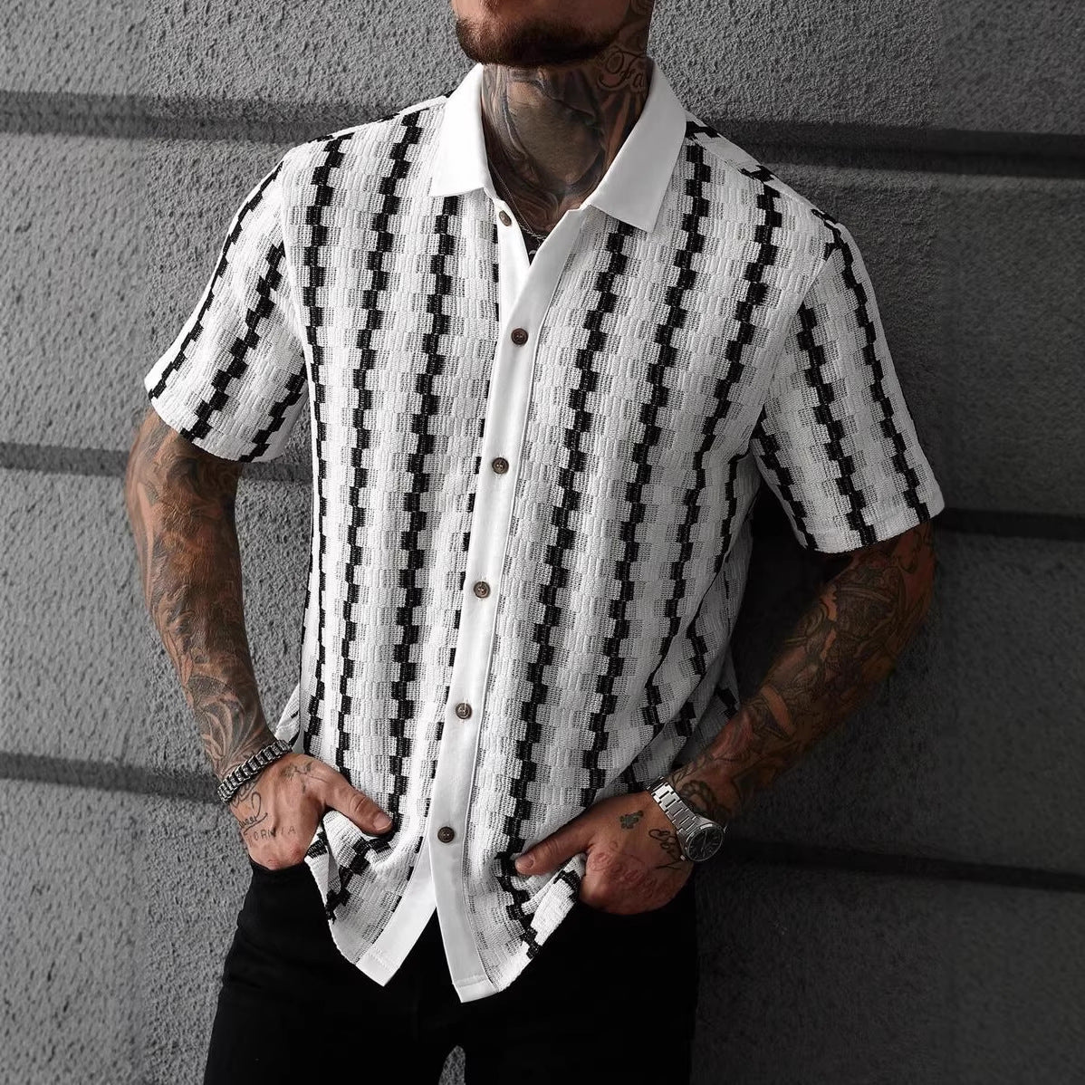 Meski Letni Kardigan W Krate Z Dzianiny Z Krotkim Rekawem, Dopasowany Kroj, Patchworkowy Top W Stylu Streetwear