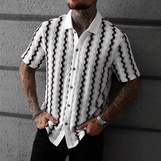 Meski Letni Kardigan W Krate Z Dzianiny Z Krotkim Rekawem, Dopasowany Kroj, Patchworkowy Top W Stylu Streetwear