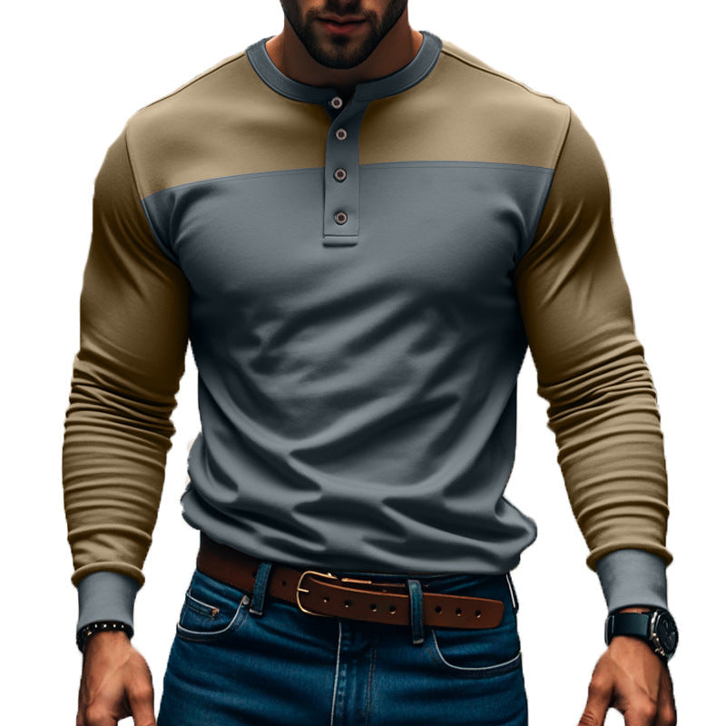 Męska Koszulka Henley Z Długim Rękawem I Wzorem Color Block