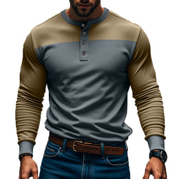 Męska Koszulka Henley Z Długim Rękawem I Wzorem Color Block