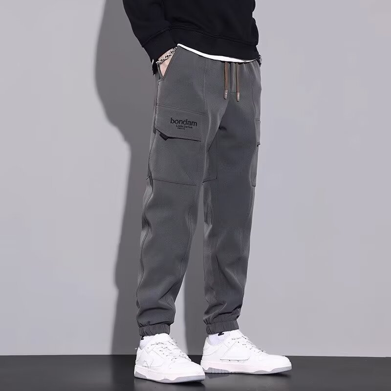 Meskie Jesienne Spodnie Dresowe Typu Jogger, Dopasowane, Luzne, Ze Sciagaczem W Srednim Stanie, Z Mikroelastyczna, Prosta Nogawka