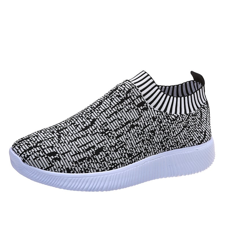Damskie Dzianinowe Buty Typu Sock z Paskami, Okrągłym Noskiem i Płaską Podeszwą