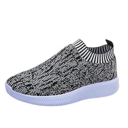 Damskie Dzianinowe Buty Typu Sock z Paskami, Okrągłym Noskiem i Płaską Podeszwą