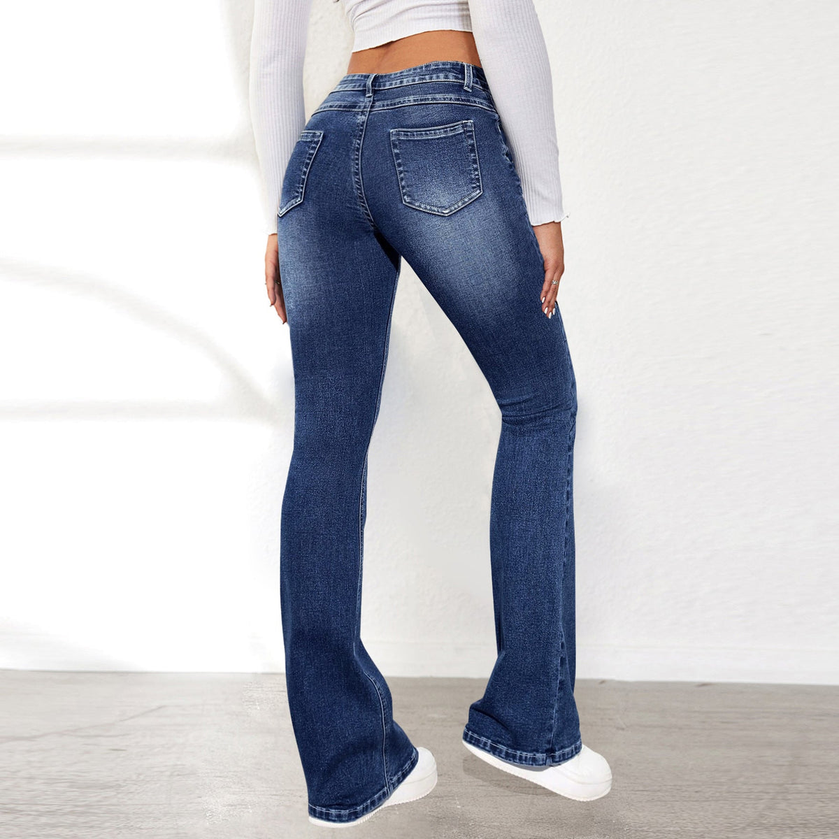 Damskie Spodnie z Denimu z Wysokim Stanem, Efektem Vintage i Elastycznym Wykończeniem