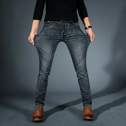 Meskie Jeansy W Stylu Slim Fit Z Elastycznego Denimu, Rozciagliwy Material, Uniwersalny Design