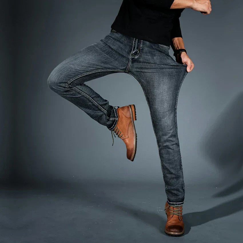 Meskie Jeansy W Stylu Slim Fit Z Elastycznego Denimu, Rozciagliwy Material, Uniwersalny Design