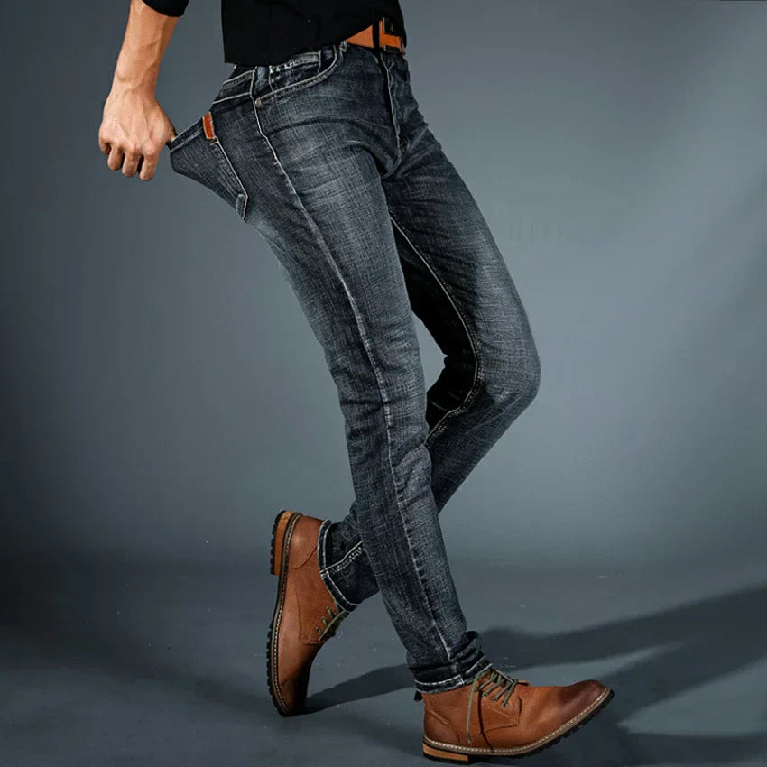 Meskie Jeansy W Stylu Slim Fit Z Elastycznego Denimu, Rozciagliwy Material, Uniwersalny Design