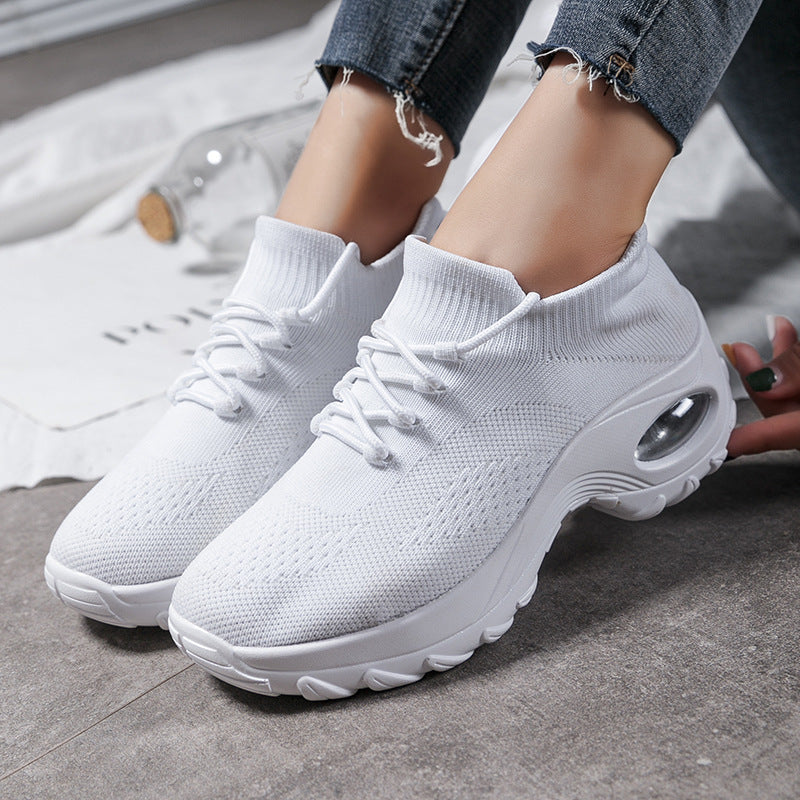 Damskie Buty Sportowe z Dzianiny „Flying Knit”, Okrągłym Noskiem i Wodoodporną Platformą