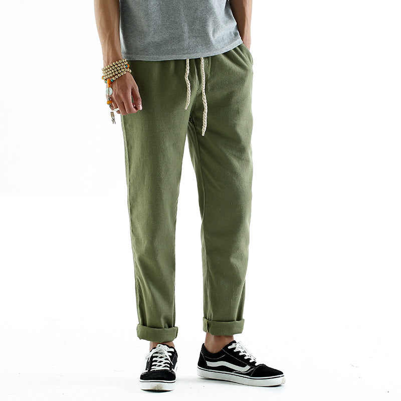 Spodnie Meskie Typu Baggy W Stylu Lnianym, Luzne, Proste