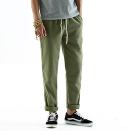 Spodnie Meskie Typu Baggy W Stylu Lnianym, Luzne, Proste