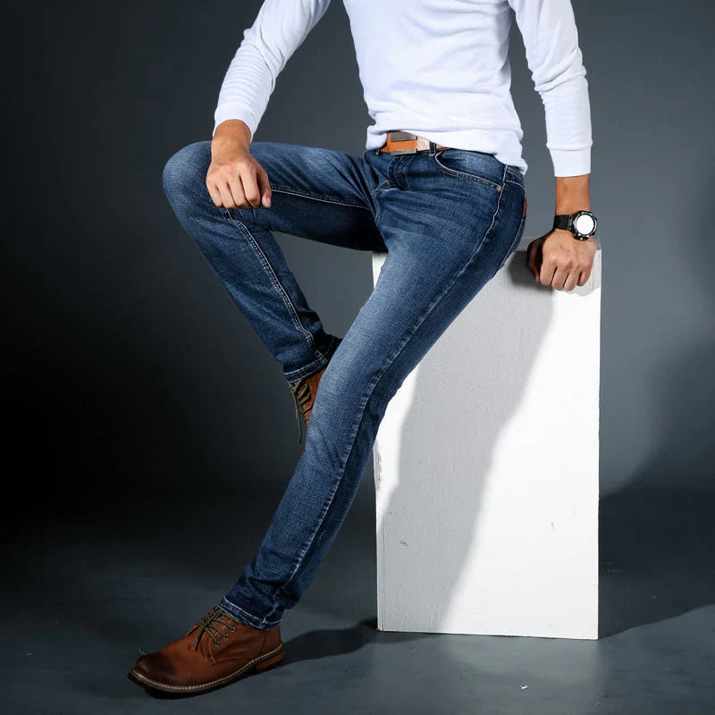 Meskie Jeansy W Stylu Slim Fit Z Elastycznego Denimu, Rozciagliwy Material, Uniwersalny Design