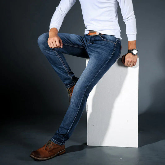 Meskie Jeansy W Stylu Slim Fit Z Elastycznego Denimu, Rozciagliwy Material, Uniwersalny Design
