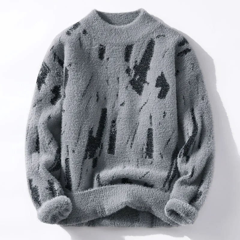 Męski Sweter Zimowy z Termicznej Dzianiny i Wzorem Lodowcowym