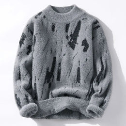 Męski Sweter Zimowy z Termicznej Dzianiny i Wzorem Lodowcowym