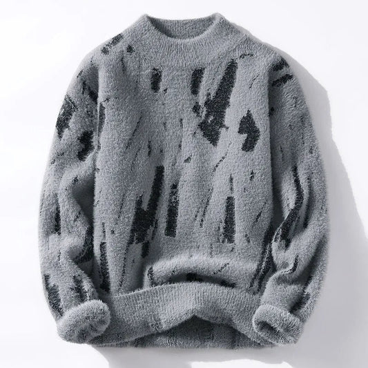Męski Sweter Zimowy z Termicznej Dzianiny i Wzorem Lodowcowym